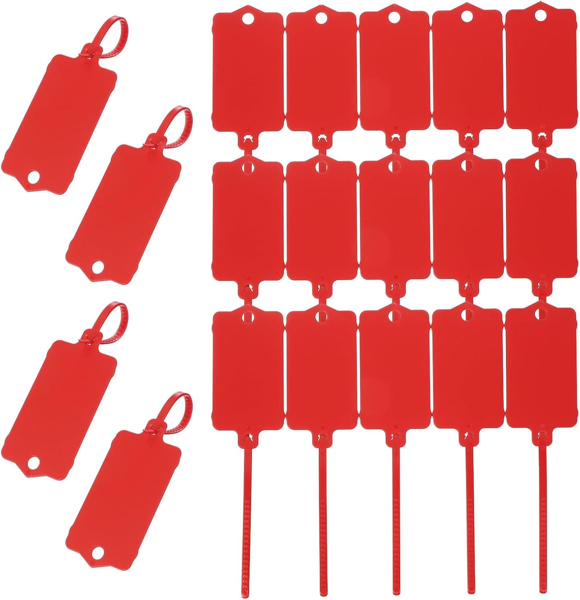 QTTVBTNA – 100 Stuks Waterdichte Kunststof Labels – Hanglabels – Herbruikbare Markeerlabels met Ring – Identificatielabels voor Sleutels, Bagage,Verzendlabels, Opslag en Organisatie – 6,3 x 3,7 cm – Rood