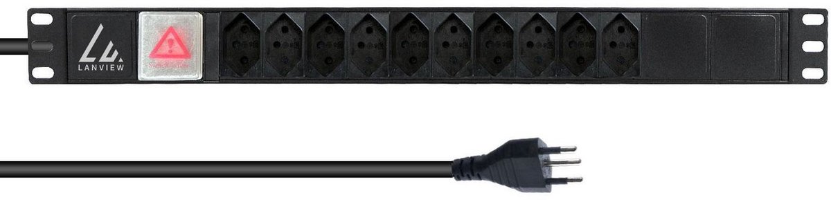 19" rackmount stekkerdoos, 2m, 10A met 10 x Zwitserse type J stopcontacten
