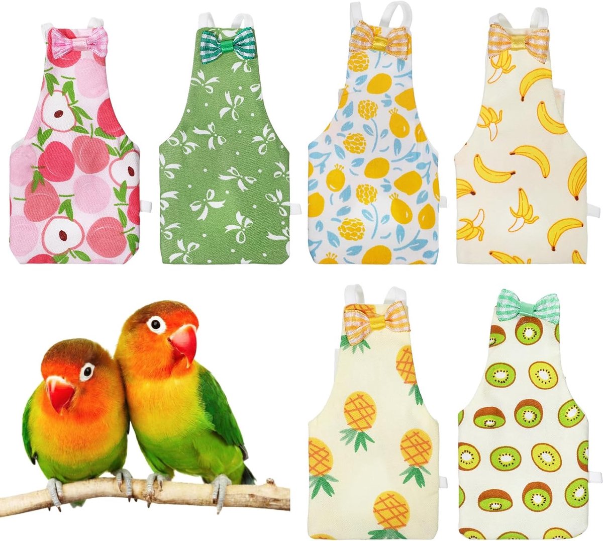 Vogel Luier - Set van 6 - Verstelbaar - Fruitprint - Voor Parkiet en Papegaai | Papegaai Pakje - Cockatiel Diaper - Vogelkleding - Wasbaar Polyester