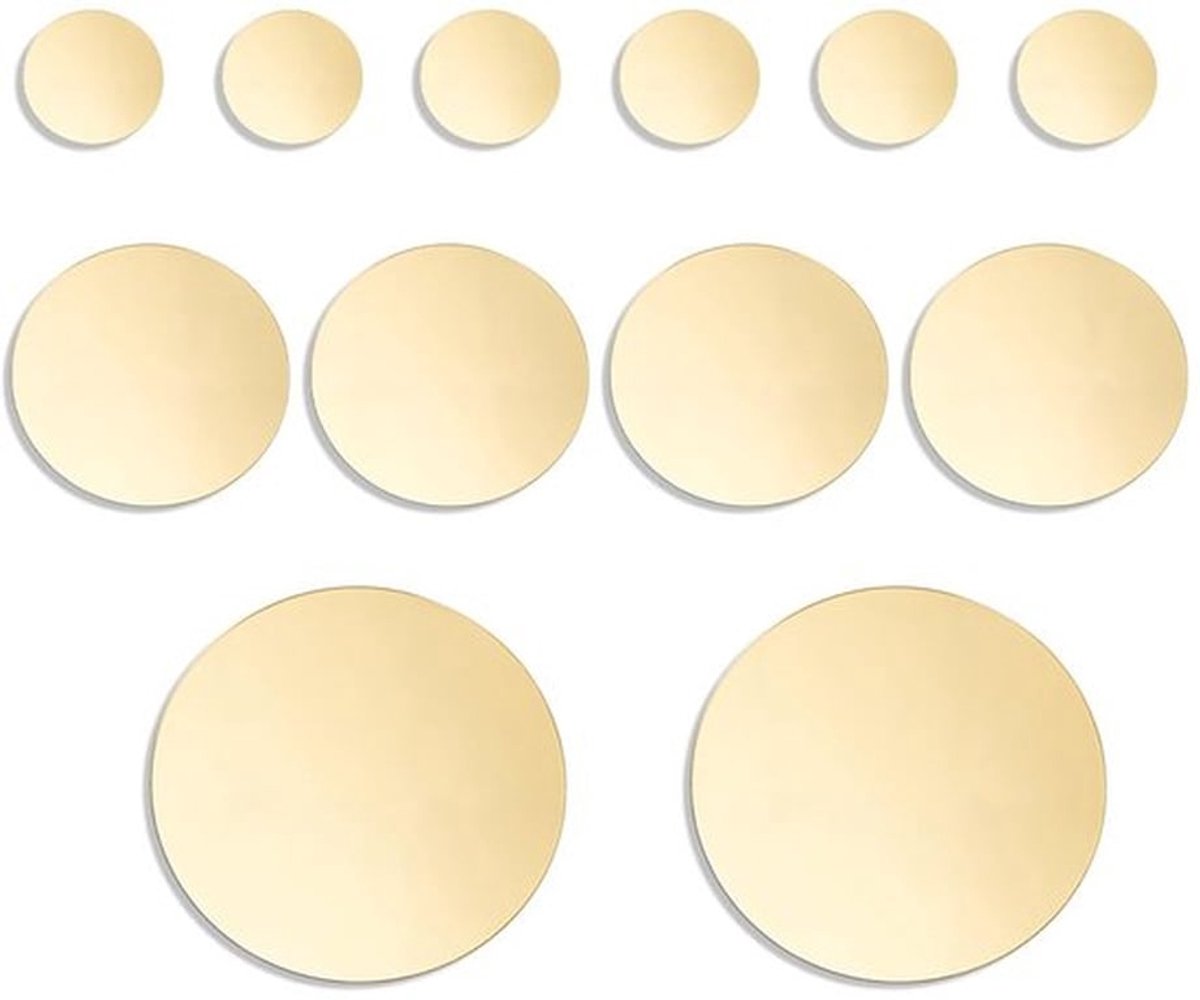 12 stuks ronde acrylspiegels in 3 maten, gouden ronde spiegel zonder glas, zelfklevende spiegelstickers voor thuisdecoratie, Ctafts, 10-30x0cm