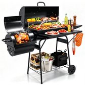 Houtskool BBQ XXL - Houtskool Grill met Offset Smoker - BBQ-grill met Zijtafel - Buiten Koken - Kamperen en Picknicken in de Tuin - Terras en Feestjes - Smoker Barbecue Zwart