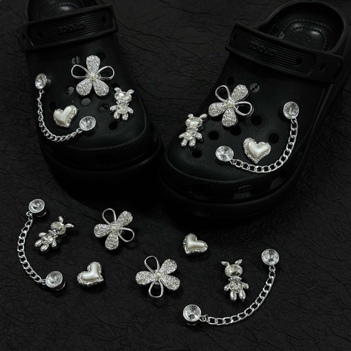 Schoenaccessoires-geschikt voor crocs charms- geschikt voor crocs pins- geschikt voor crocs Accessoires- geschikt voor Crocs Jibbitz-CJ-440 Ketting Flash Diamond Flower Rabbit