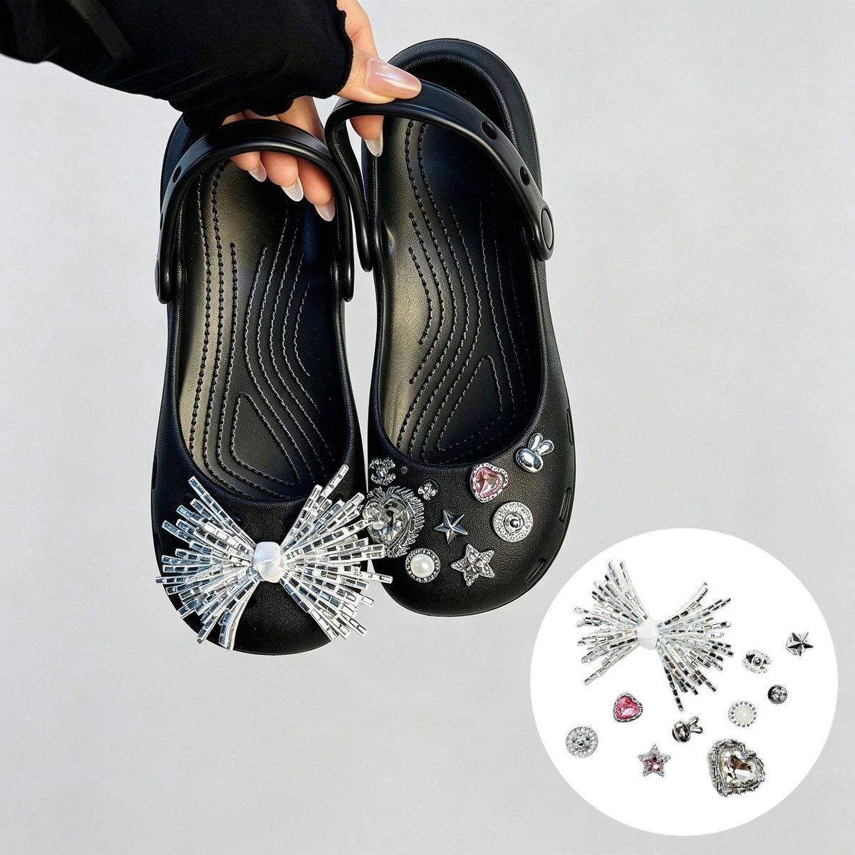 Schoenaccessoires-geschikt voor crocs charms- geschikt voor crocs pins- geschikt voor crocs Accessoires- geschikt voor Crocs Jibbitz-CJ-405 Fleur de Lis met diamanten glitters