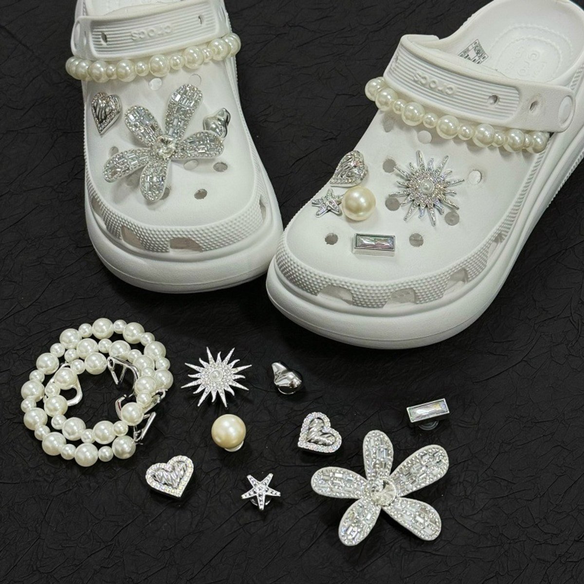 Schoenaccessoires-geschikt voor crocs charms- geschikt voor crocs pins- geschikt voor crocs Accessoires- geschikt voor Crocs Jibbitz-CJ-383 Perlenwit diamant kristal bloem