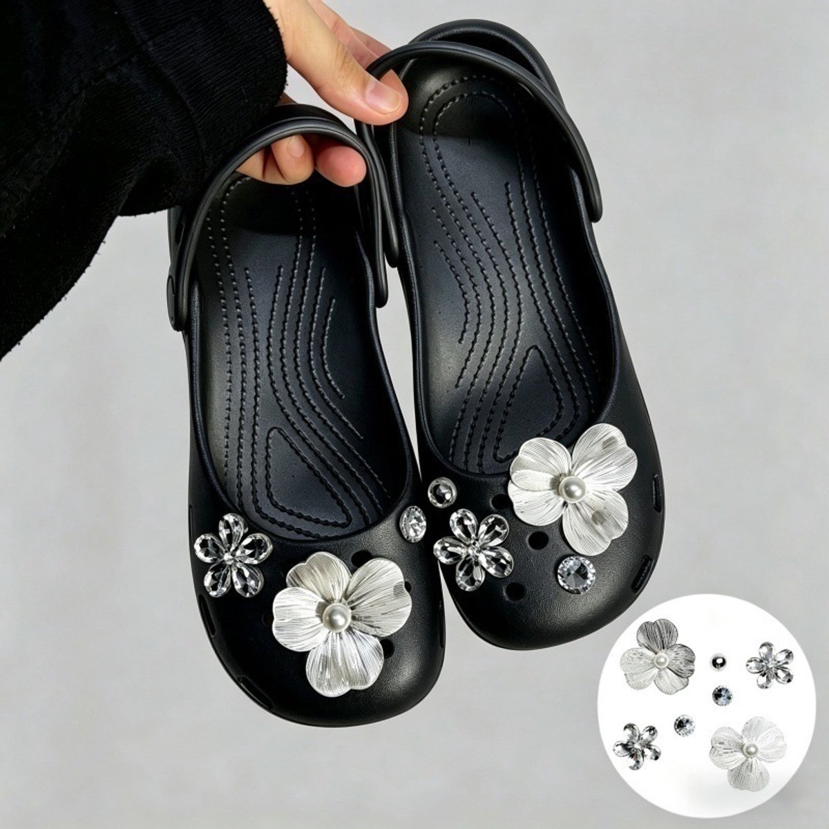Schoenaccessoires-geschikt voor crocs charms- geschikt voor crocs pins- geschikt voor crocs Accessoires- geschikt voor Crocs Jibbitz-CJ-084 Zilveren diamantlicht