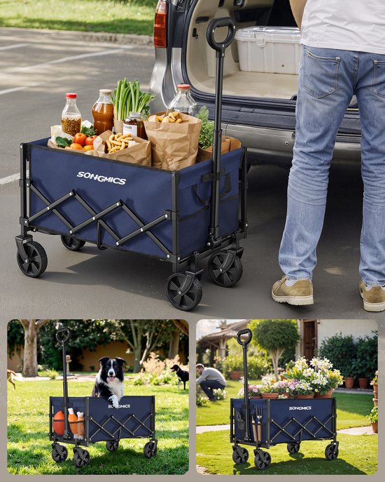 SONGMICS GFW909QE01 - Chariot de jardin pliable - poignée pratique - 4 roues renforcées dont 2 pivotantes - capacité 180 kg van Songmics — afbeelding 2