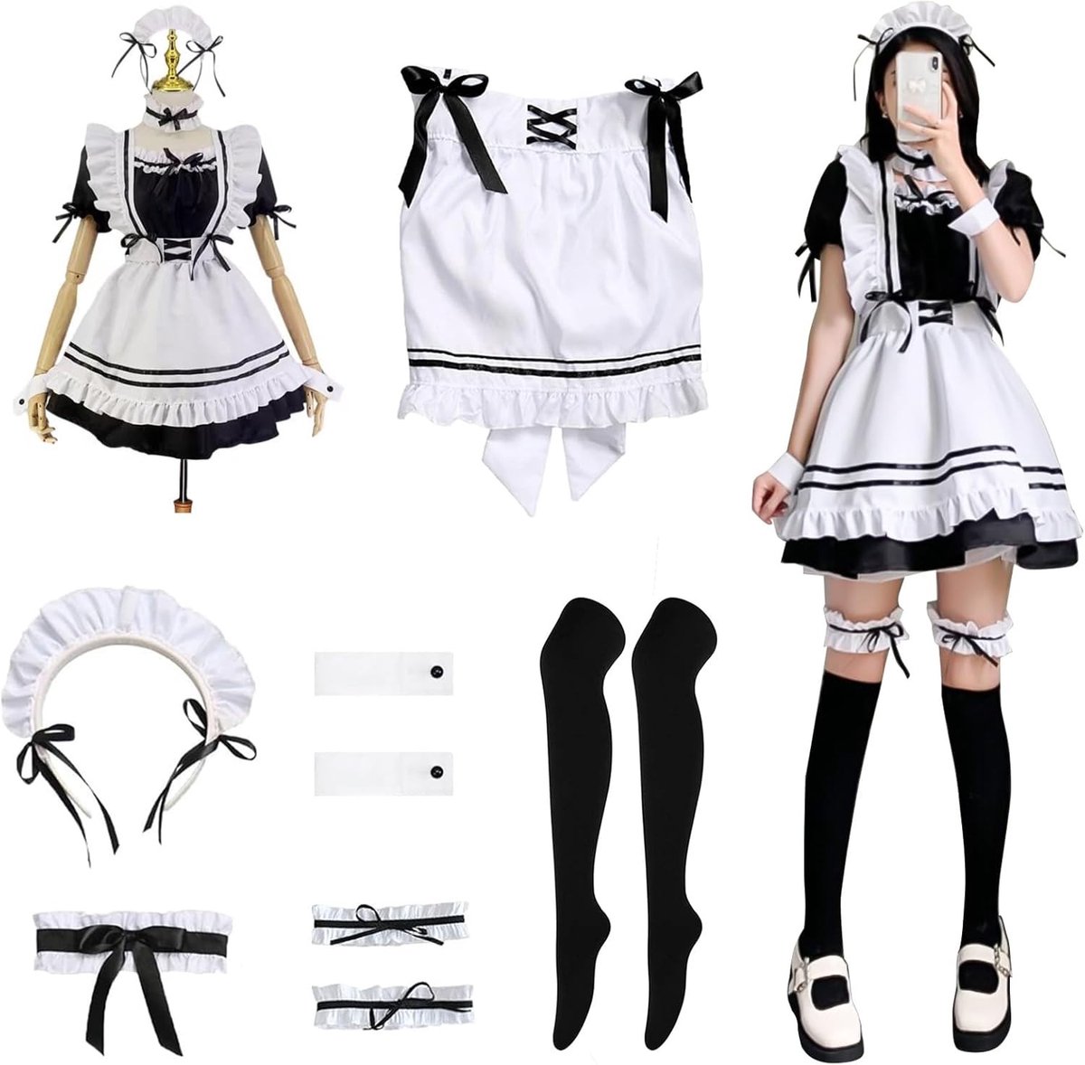 Anime Franse Dienstmeisjes Outfit, Schattige Cosplay Jurk voor Halloween en Feestjes, Vrouwelijke Kostuums