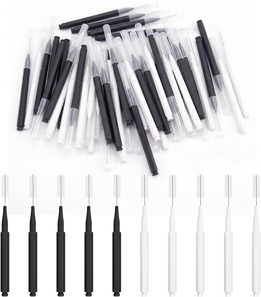 Micro Wenkbrauwborstels - 100 Stuks | Mini Wimperborstels met Deksel voor Wimperextensions en Wimperkrullers, Zwart en Wit