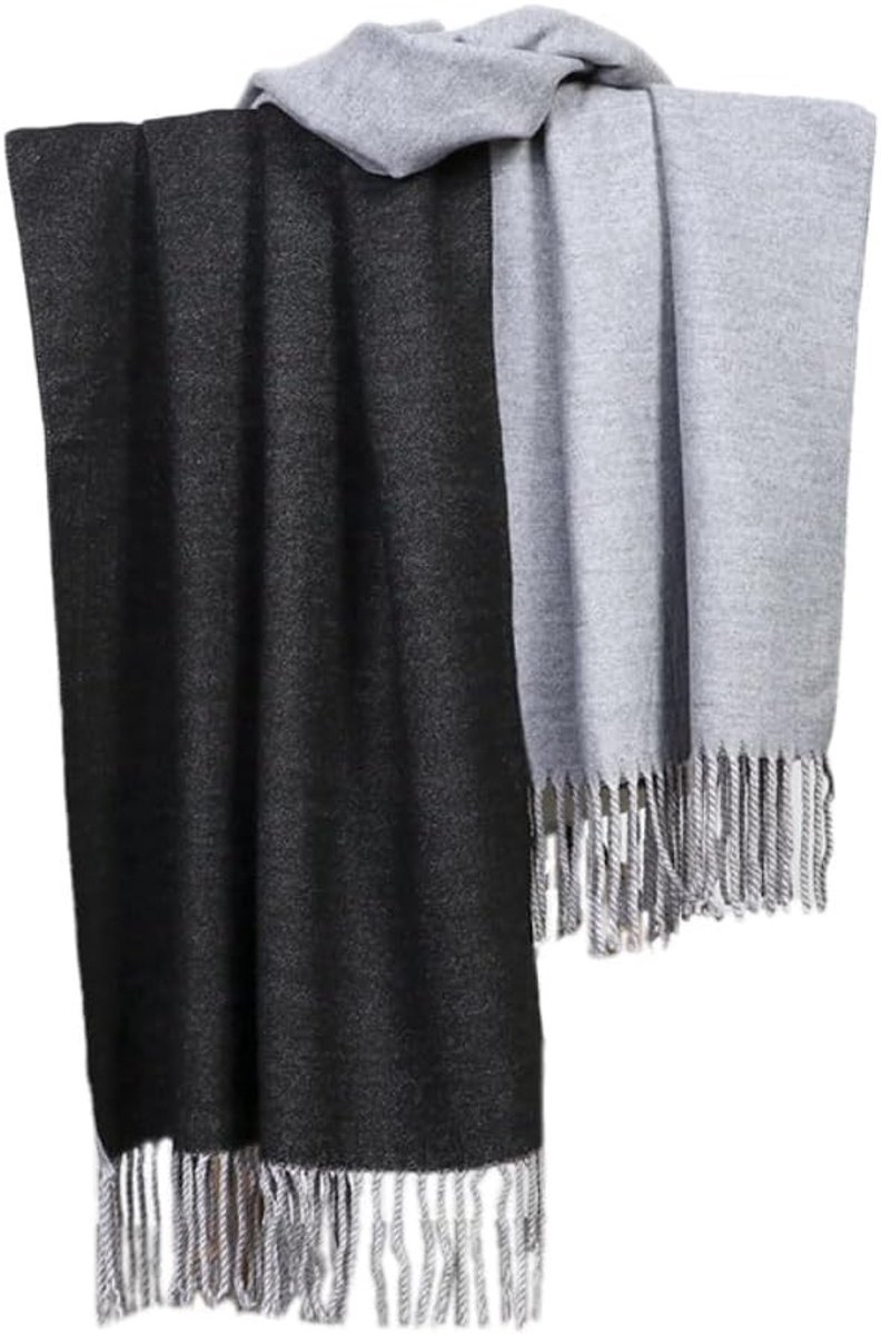 Warme Reversible Sjaal voor Vrouwen van Kasjmier - Dikke Twee-Tonige Sjaal met Fringes, Ideaal voor de Winter, 200 x 70 cm in Camel Beige