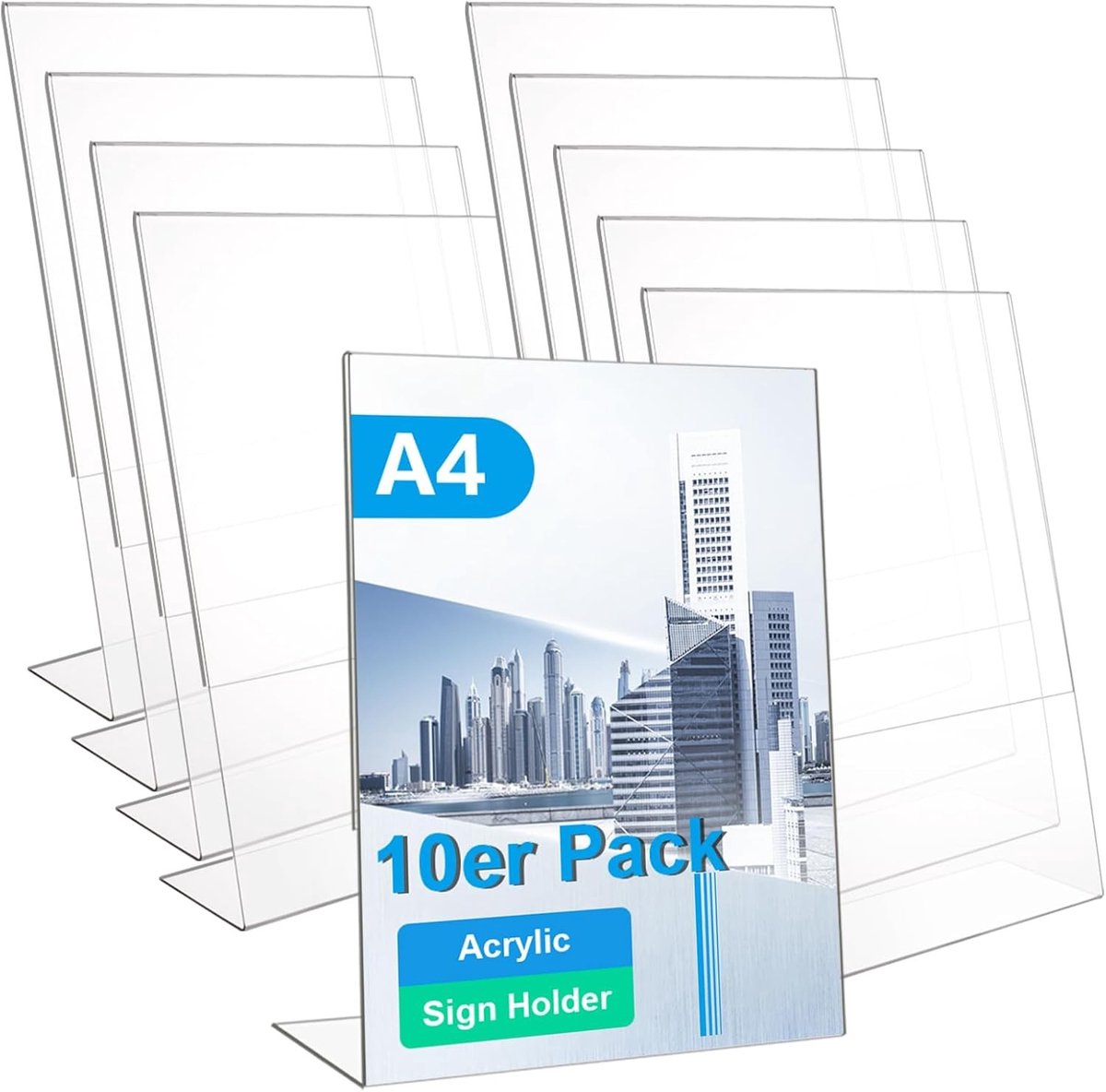 Set van 10 A4 Acryl Tafelhangers – Schuin L-Stand voor Menu's en Reclame – Transparante Signaalhouder voor Restaurant, Beurzen en Kantoor
