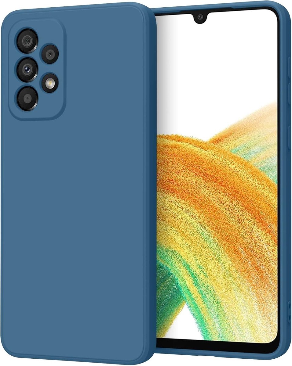 Zachte siliconen beschermhoes voor Samsung A33 5G, met microvezelvoering en rechte rand, marineblauw design voor optimale bescherming