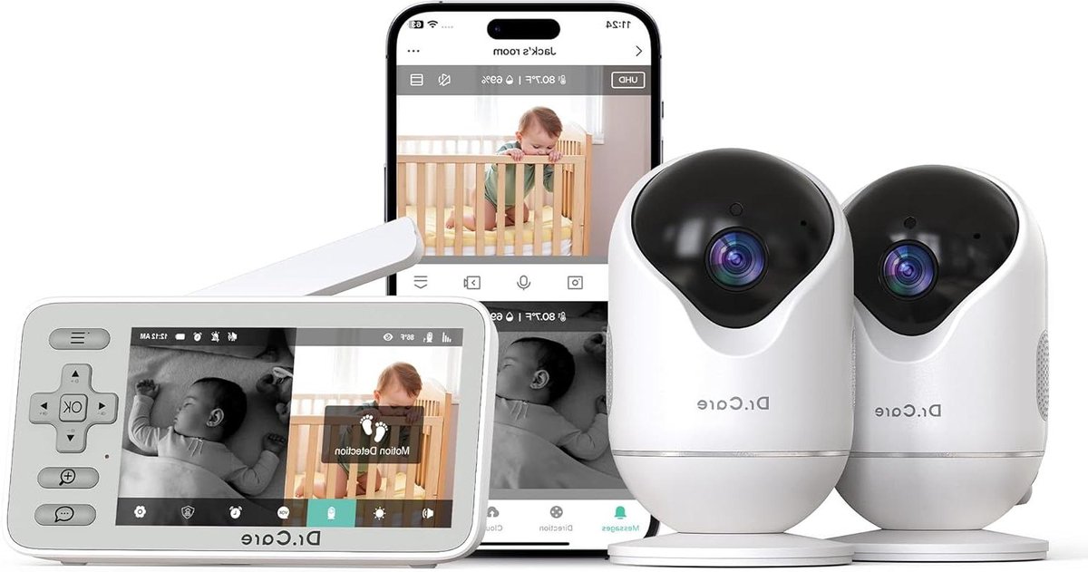 Babyfoon met camera - Kindbewaking video - Veiligheid thuis - Twee camera's - 4 inch scherm - Wit