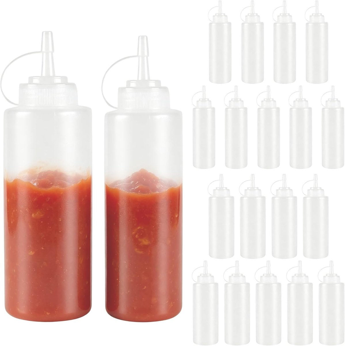 Plastic knijpflessen set van 20 stuks - 240 ml en 360 ml voor saus, ketchup, olie en specerijen, ideaal voor doseren en koken