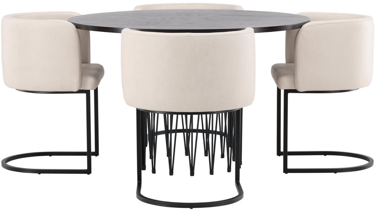 Stone eethoek eettafel zwart 4 stoelen beige.