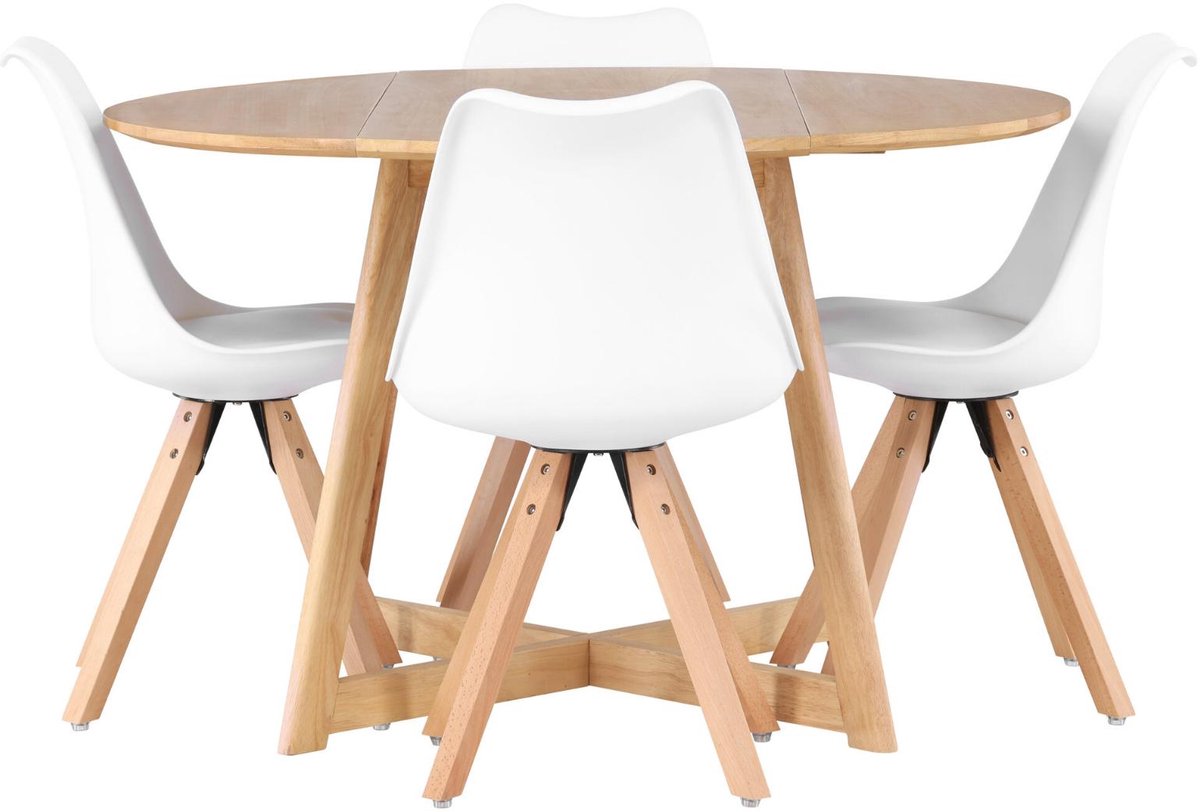 Yakidon eethoek eettafel met uitschuifbare functie bruin 4 stoelen wit.
