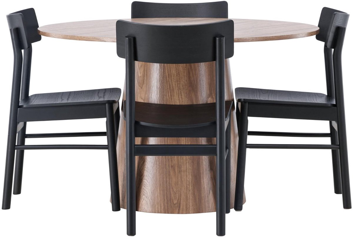 Lanzo eethoek eettafel naturel 4 stoelen zwart.