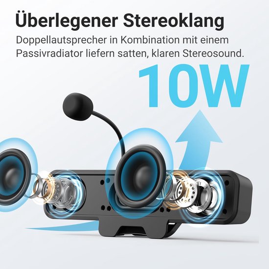 Pc-luidspreker - USB-monitor speaker met microfoon, stereo & bas, mute-schakelaar met één knop, plug-and-play speaker clip per 0,1-1,1 inch pc-monitor, desktop, laptop en Mac (zwart) — afbeelding 5