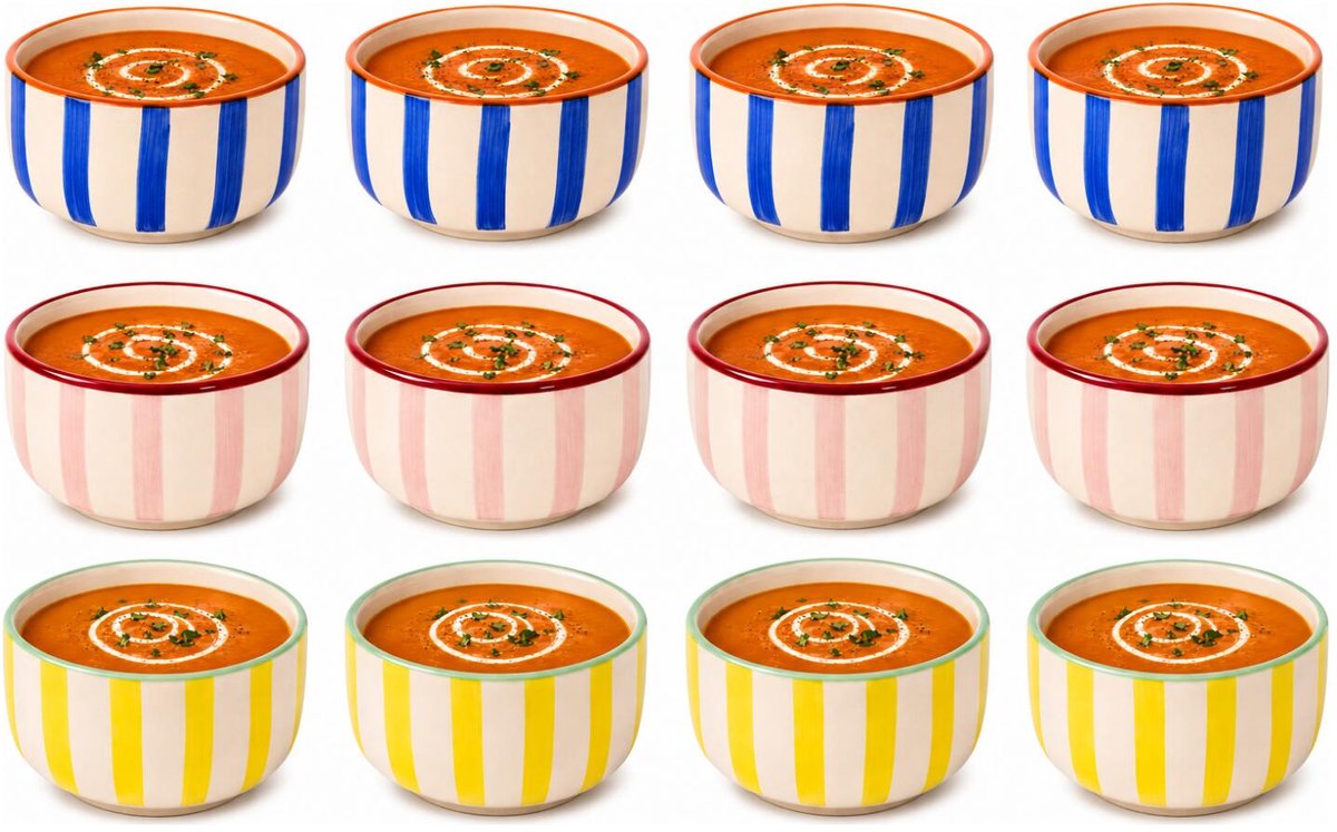 Home deco factory Snackschaaltjes Dolce vita - 12x - blauw/roze/geel - keramiek - D14 cm