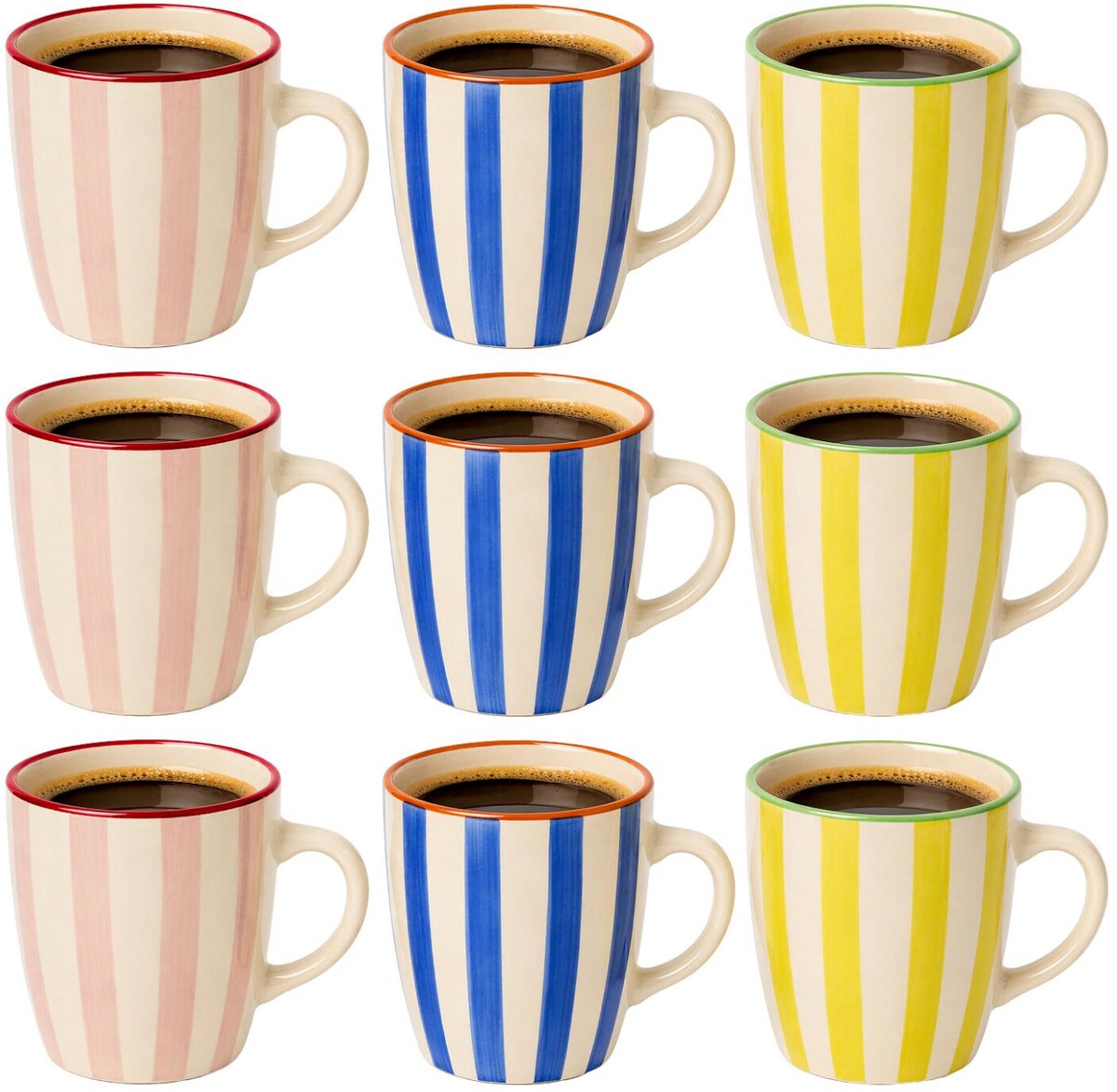 Home deco factory mokken Dolce Vita - 9x - blauw/roze/geel - keramiek - 30cl