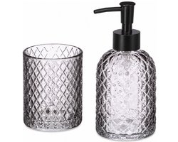 Distributeur de savon Berilo / distributeur de savon avec gobelet - gris - verre - 410 ml - ensemble salle de bain