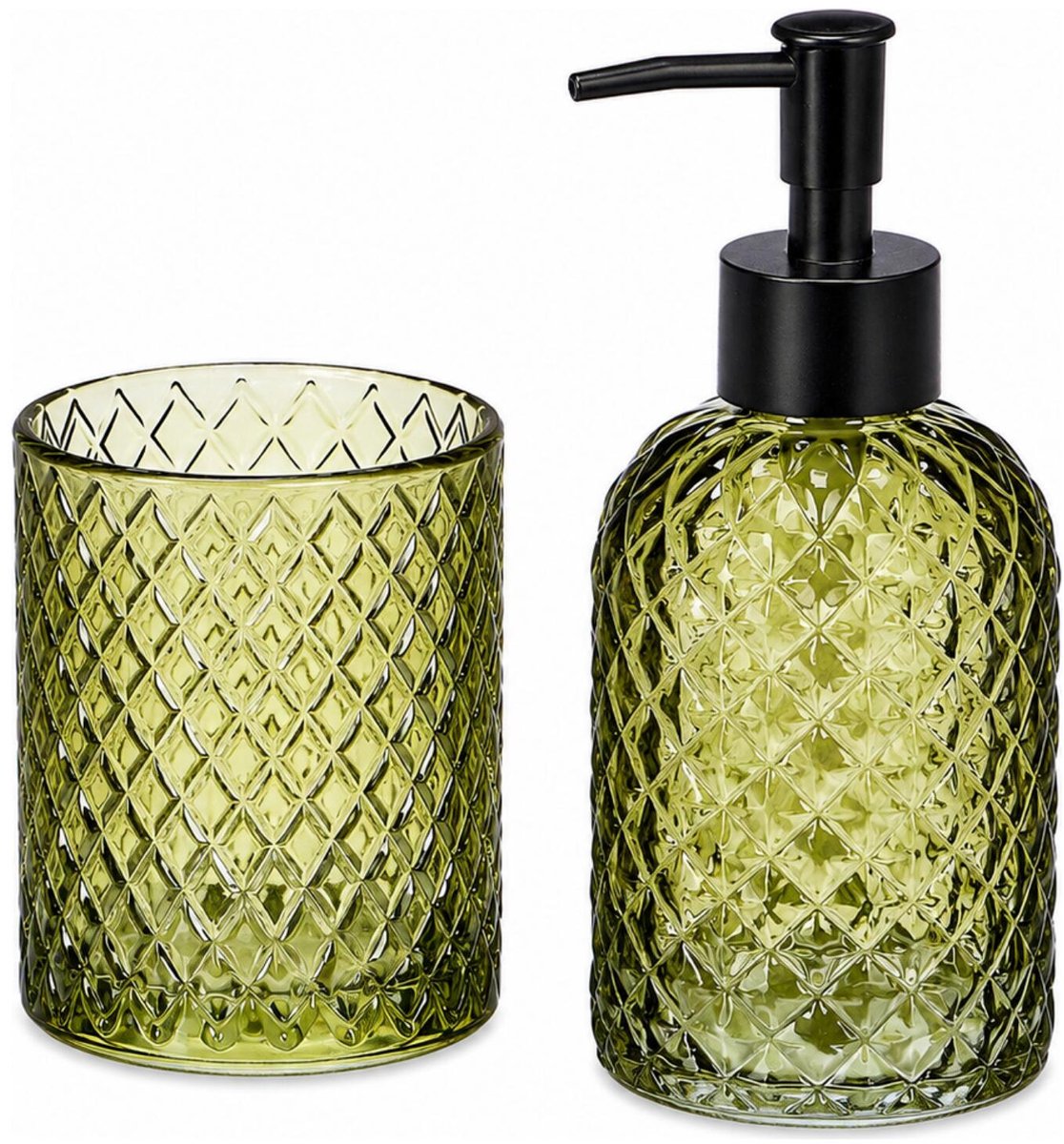 Berilo zeeppomp / zeepdispenser met beker - groen - glas - 410 ml - badkamer set