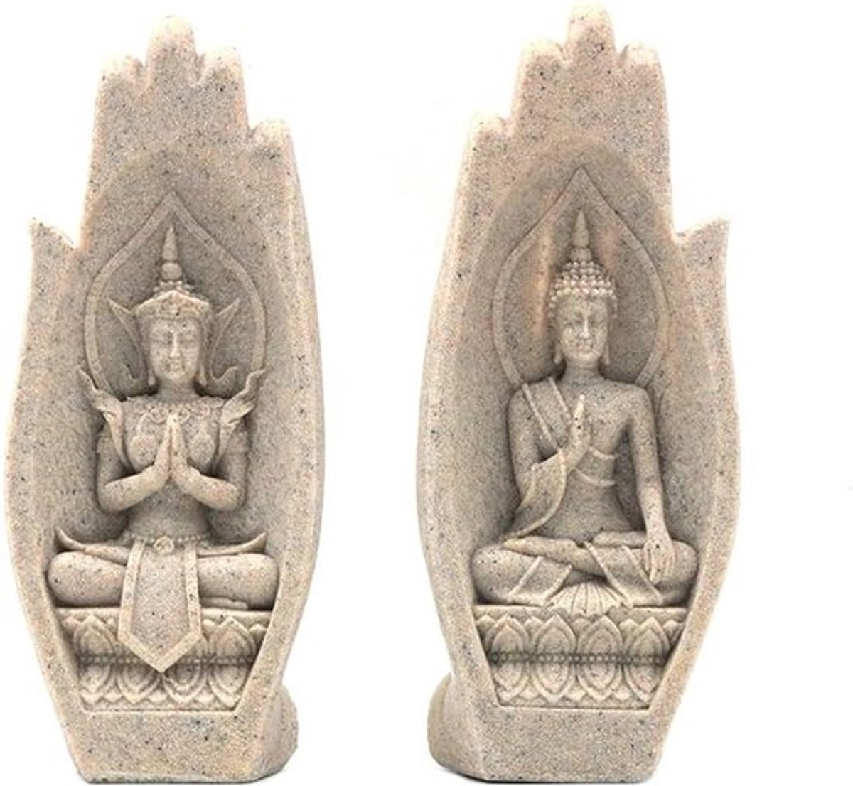 Boeddha Beeld - Decoratie - Zandsteen - Standbeeld - Thuis - Kantoor - Yoga - Bergamot - Handgemaakt - Sculptuur - Geschikt voor Binnen - Hars - 2 stuks