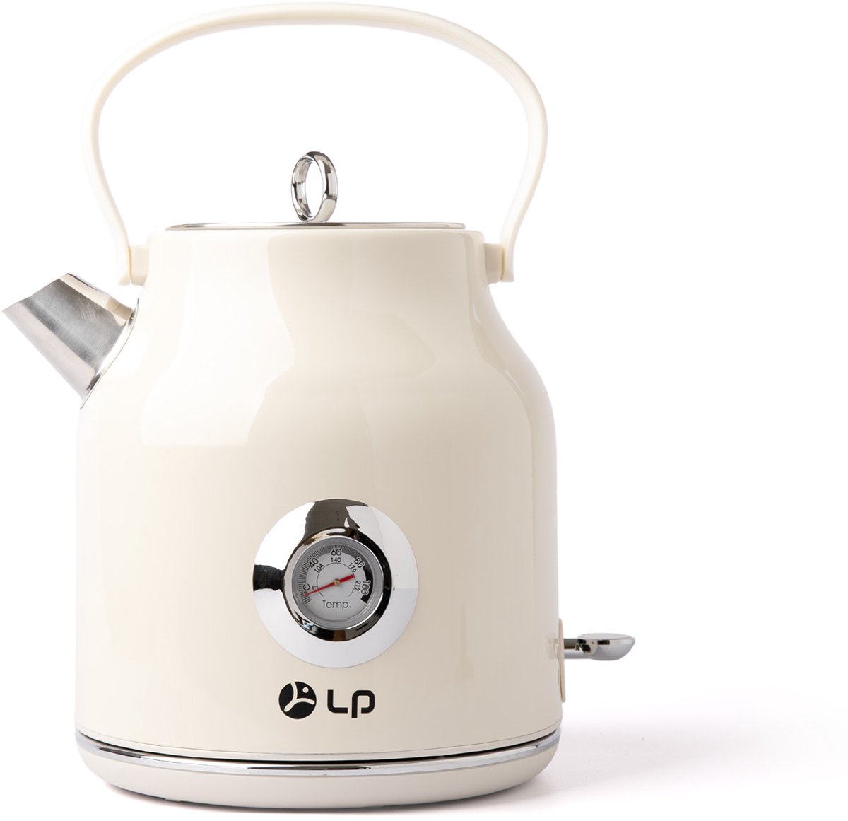 Elektrische Waterkoker 1,7L - Retro Waterkoker - 304 RVS Binnenkant - Klassiek Design - Temperatuurmeter - Automatische Uitschakeling - Voor Thee En Koffie - 25x20x28cm - Wit