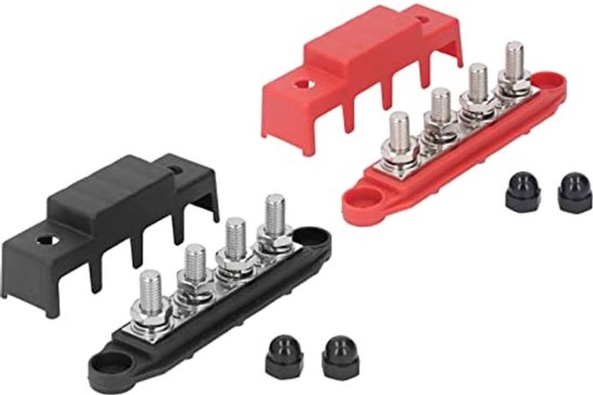 2 stuks stroomverdeelblok busbar 48V 250A zware module aansluitblok busbar DC-box 4 posities M10 voor camper/boot rood zwart