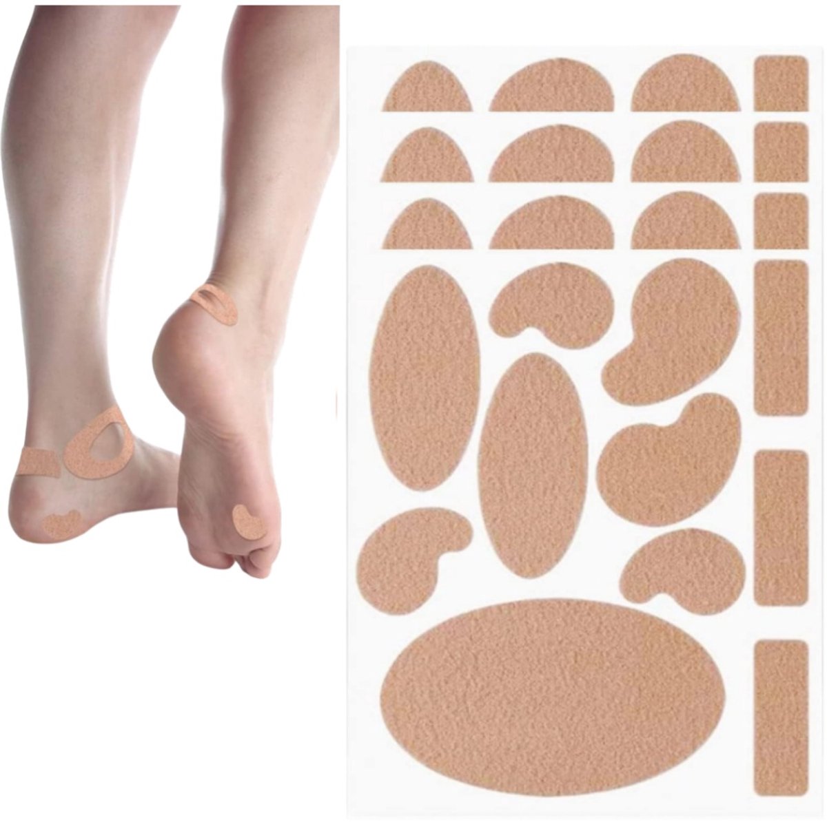4-delige set - Anti-wrijvingspleisters van fleece - Voorkomt blaren - Voetkussentjes - Dempende kussentjes - 11*17 cm - Geschikt voor dagelijks wandelen en sporten, beschermt handen en voeten - Huidskleur