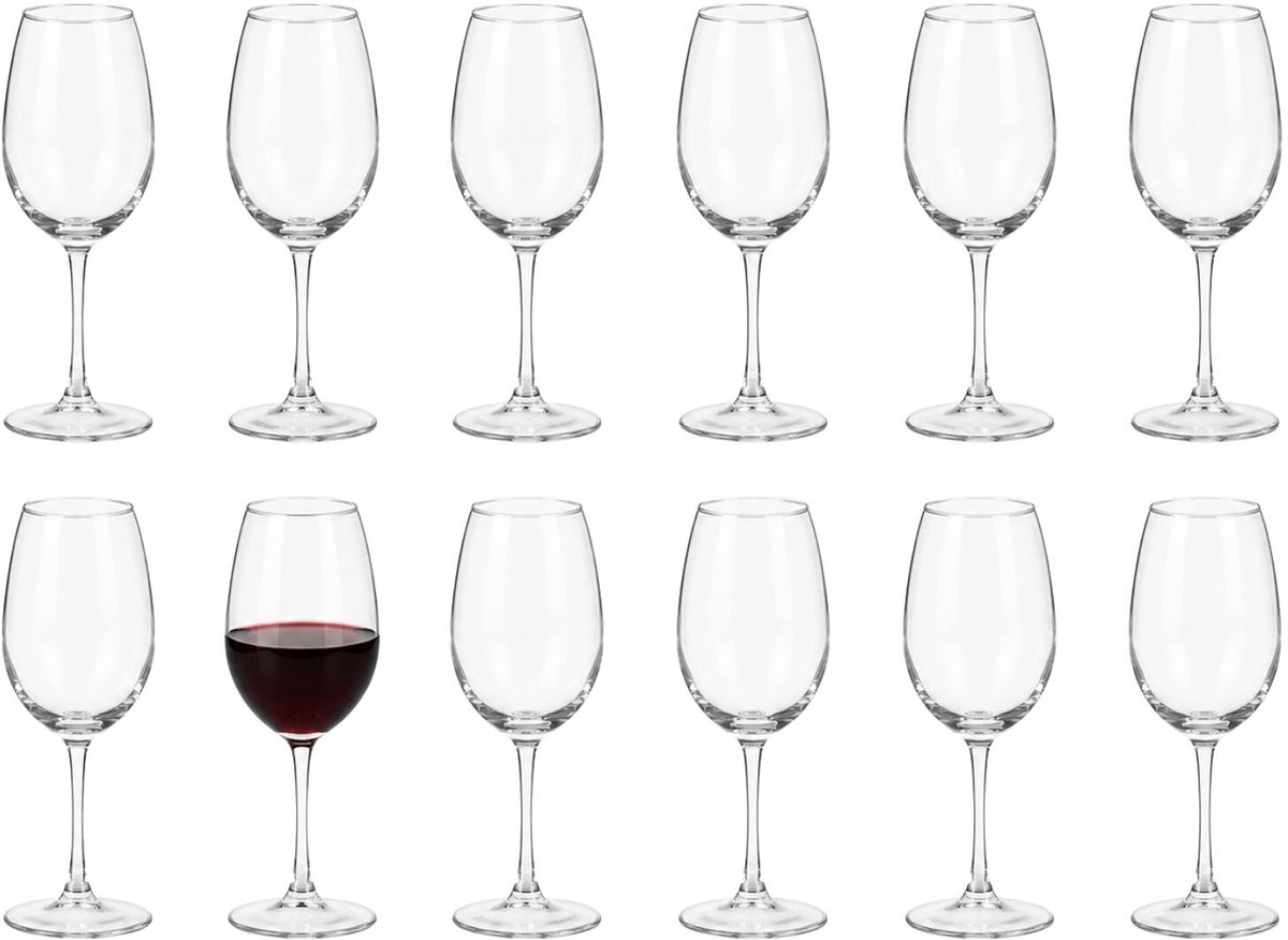 Vivalto wijnglazen set shiraz - 12x - transparant - glas - 530 ml - witte/rode wijnglazen