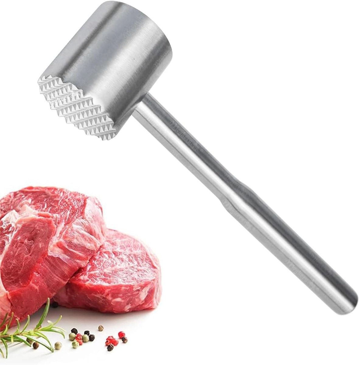 Vleesklopperhamer - Roestvrij staal - Dubbelzijdige hamer - Ergonomisch ontwerp - Voor de keuken