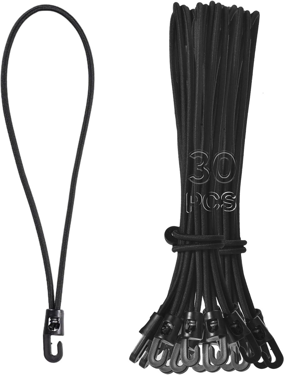 Bungee Koorden met Haken - Zwart - 25 cm - Hoge Elasticiteit - Multifunctioneel