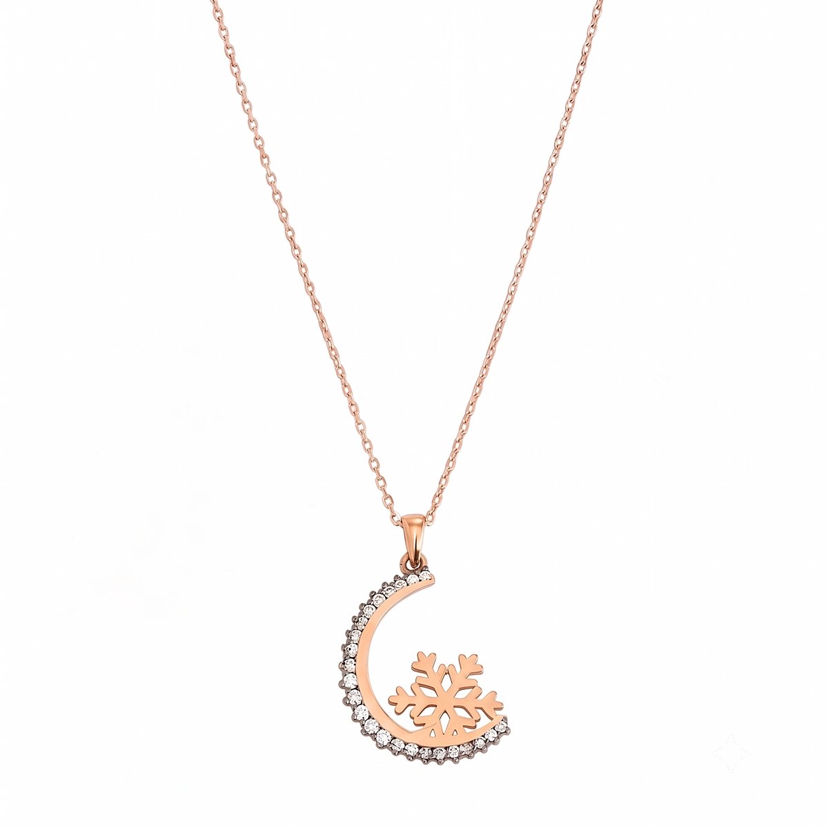 Rosegouden Ketting Sneeuwvlokje Hanger Zirkonia 14 karaats
