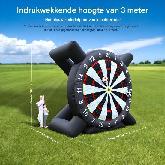 Opblaasbaar Voetbal Dartbord 3m - Met 8 Ballen en Blower - voor kinderen en evenementen - Grijs — afbeelding 2