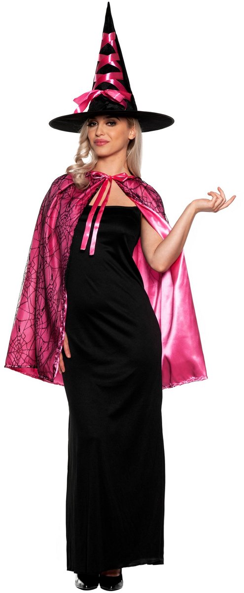 Heksenhoed & Cape Set roze - Carnaval Kostuum Halloween