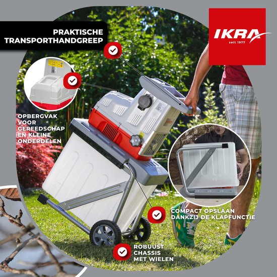 IKRA elektrische Hakselaar, houtversnipperaar, tuinversnipperaar ILH 3000 A, takdikte tot 44 mm, 3.000 W met Bypass-snoeischaar van IKRA — afbeelding 2