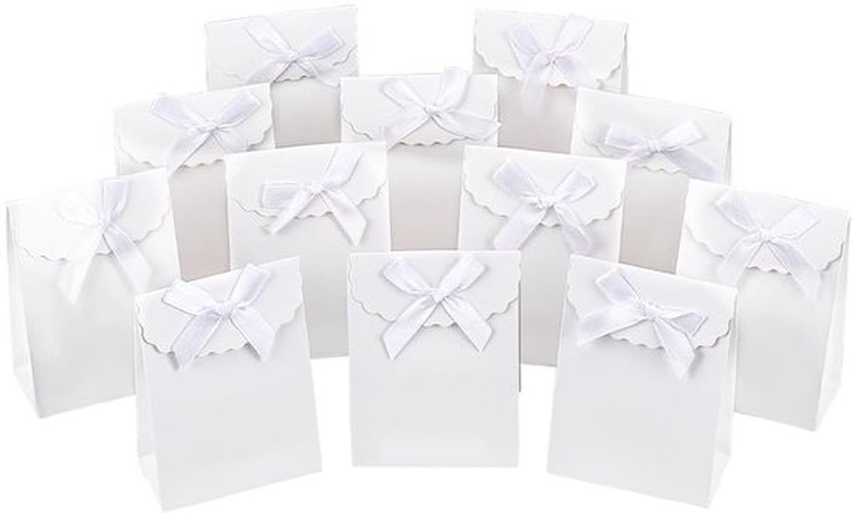 24Pcs Stand Up Gift Bag, 10.5x7.5x4.2cm Kraft Papieren Tassen met Strik Kleine Cadeautas voor Snoep Koekjes Verpakking Bruiloft Kerstfeest Winkel Retail, Schelp Kleur
