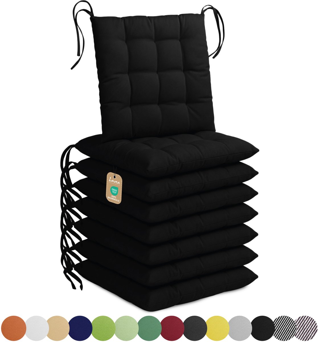Lavea® Stoelkussens 40x40 cm, Set van 8 – Zitkussen & Stoelpads voor Binnen en Buiten – Comfortabel, Wasbaar en Duurzaam – Zwart