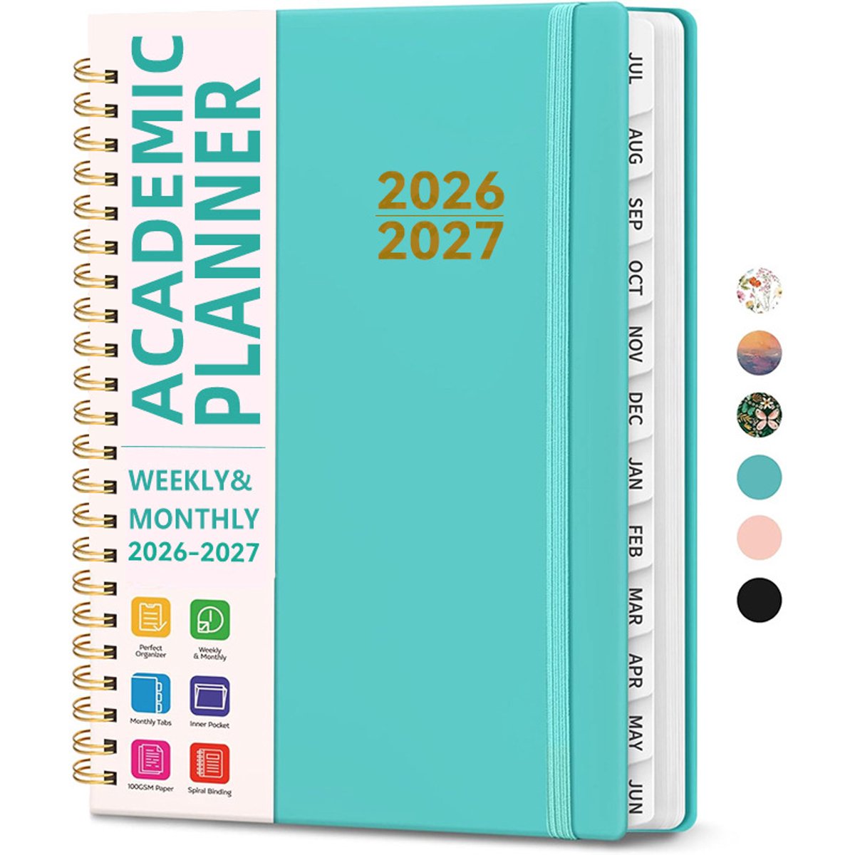 Agenda 2026-2027 - Week- en Maandplanner - Academische Planner 2026-2027 met Tabbladen - Hardcover Kalenderplanner voor Kantoor, School en Thuis - Spiraalgebonden - A5