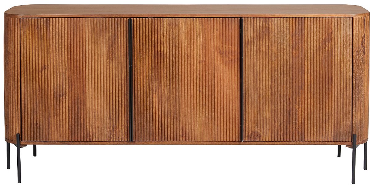 Vente-unique Buffetkast met 3 deurtjes van mangohout en metaal - Naturel en zwart - BALIMELA