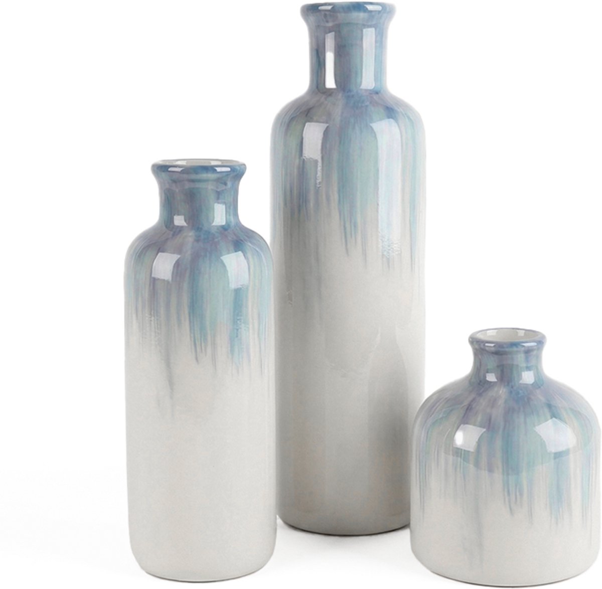 Homexclusive Vaas Lavender Set - Vaas Set Van 3 - Keramische Vaas - Vaas Wit Blauw