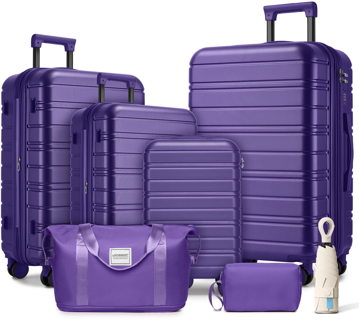 MIVRAY Kofferset – 6-Delige Uitbreidbare Hardshell Set 20 24 28 Inch – ABS – Donkerpaars – Reiskoffers Met Weekendtas Toilettas en Cijferslot