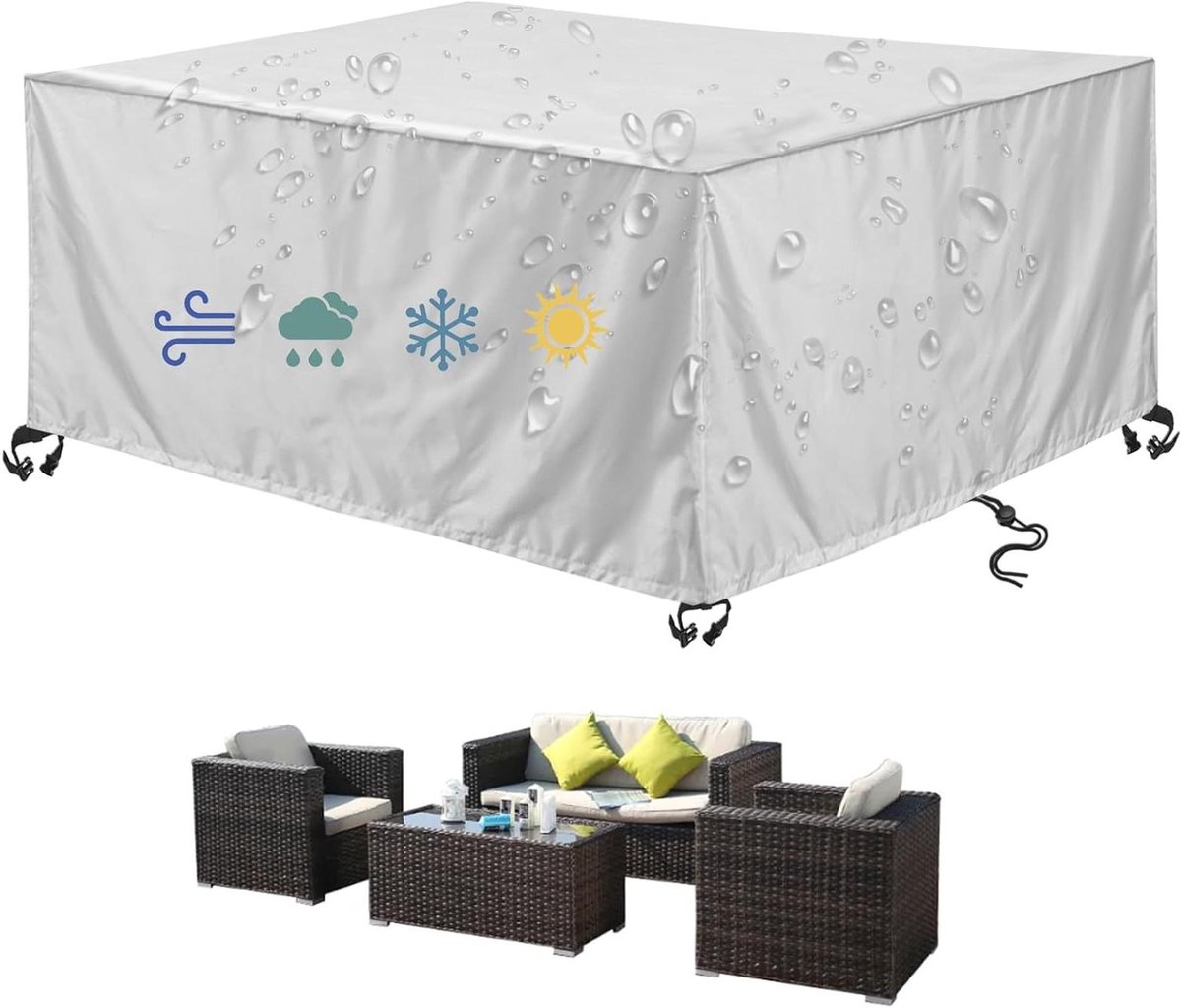 Tuinmeubelhoezen - Terrastafelhoezen - Meubels Beschermen - Waterdicht 420D Oxford - 200 x 200 x 90 cm - Zilver