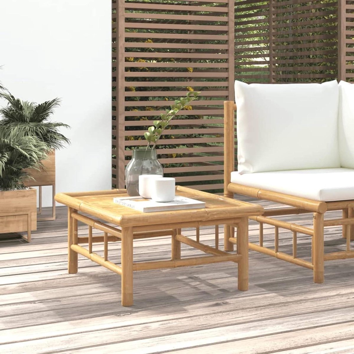 Bamboe Tuintafel - Buiten Tafel - Buiten Zitten - Natuurlijk Materiaal - 65 x 55 x 30 cm - Bruin