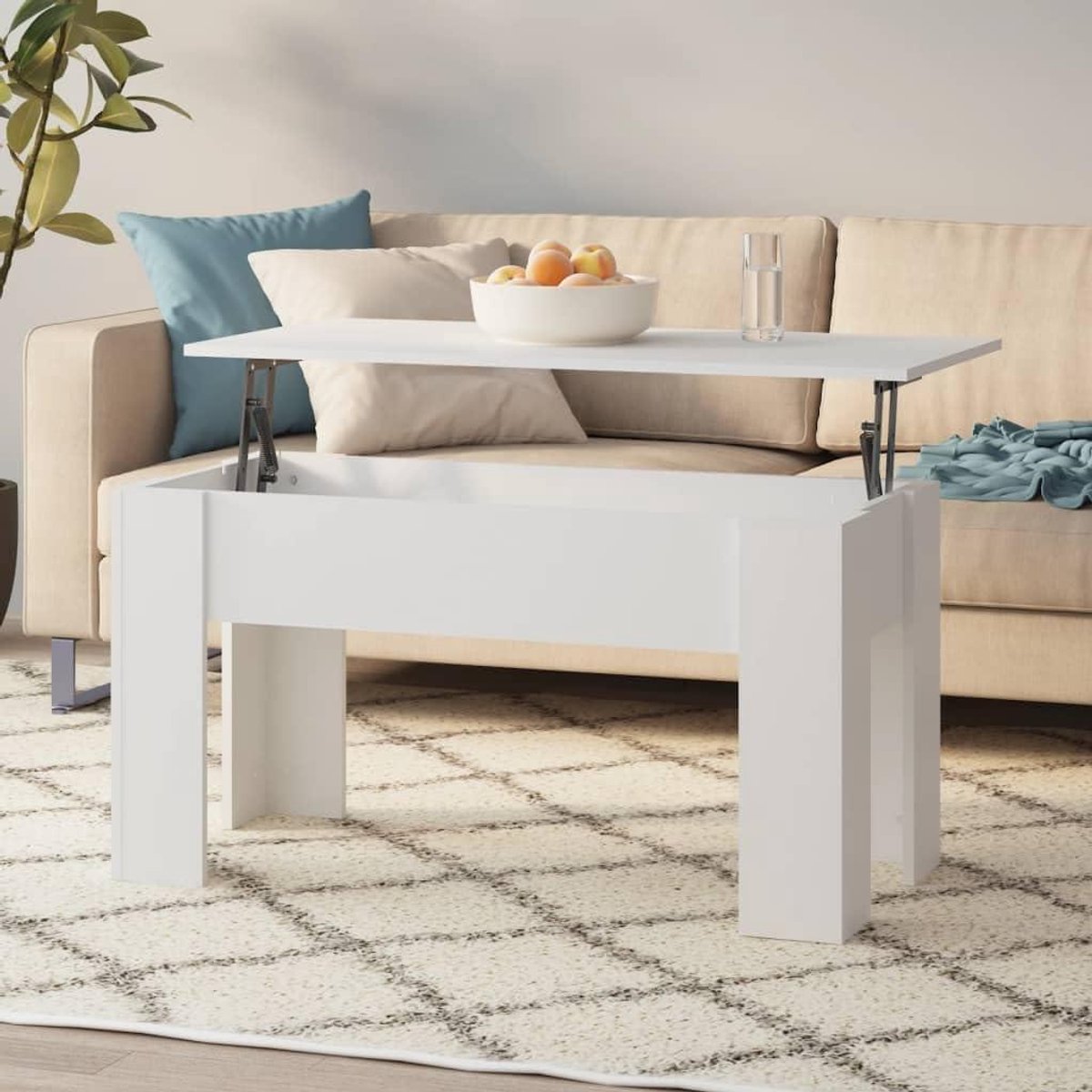 Verstelbare Salontafel - Bijzettafel Opbergruimte - Flexibel Gebruik - Geïntegreerd Opbergvak - 101 x 49 x 52 cm - Wit
