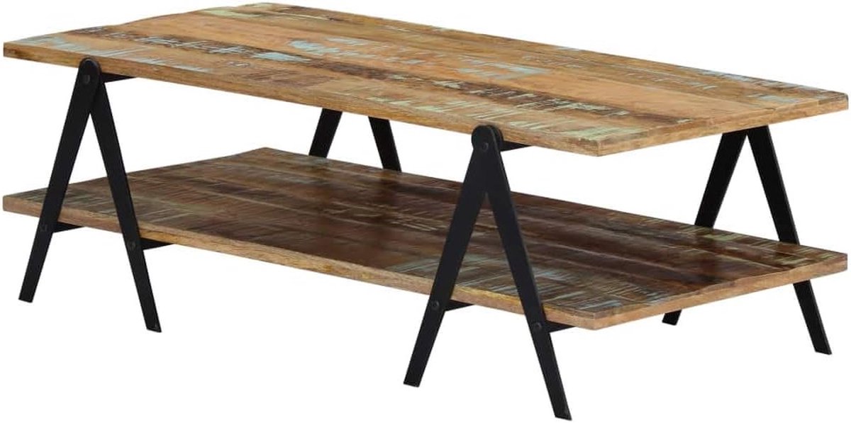 Salontafel Hout - Sprekerstafel Bijzettafel - Woonkamer Inrichten - Gerecycled Massief Hout - 115 x 60 x 40 cm - Multicolor