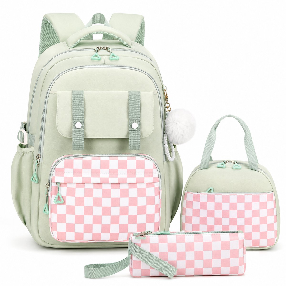 VHV - Schoolrugzak voor meisjes - 3-delige set met geïsoleerde lunchtas en etui - 21L - Groen
