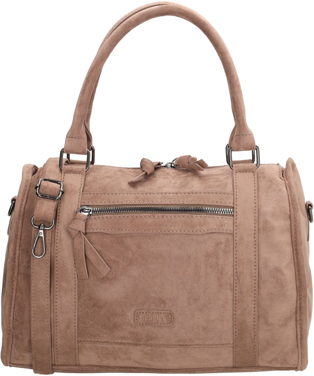 Beagles Ako Handtas - Schoudertas - Faux Suede - Dames Tas - Voor en Achterritsvak - Afneembare Schouderband - Shopper - Taupe