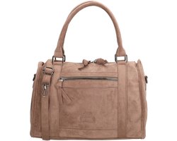 Beagles Ako Handtas - Schoudertas - Faux Suede - Dames Tas - Voor en Achterritsvak - Afneembare Schouderband - Shopper - Taupe