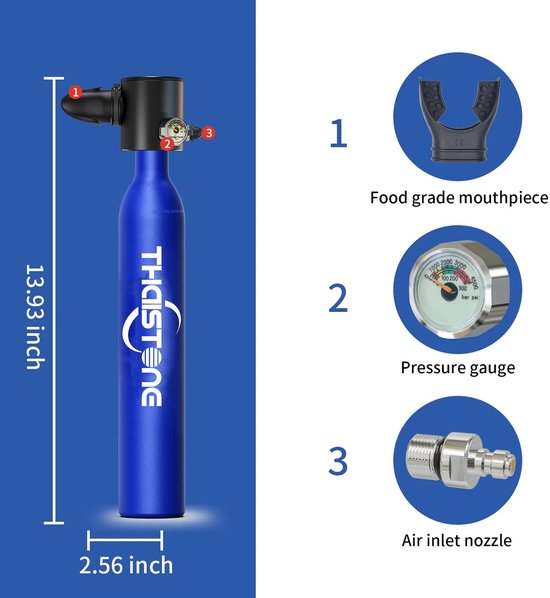 Archi Mini Duikapparatuur - Sport & Outdoor → Watersport → Duiken → Duikflessen - Duiken - 0,5 Liter - 200 Bar - Drukmeter - Aluminium — afbeelding 3